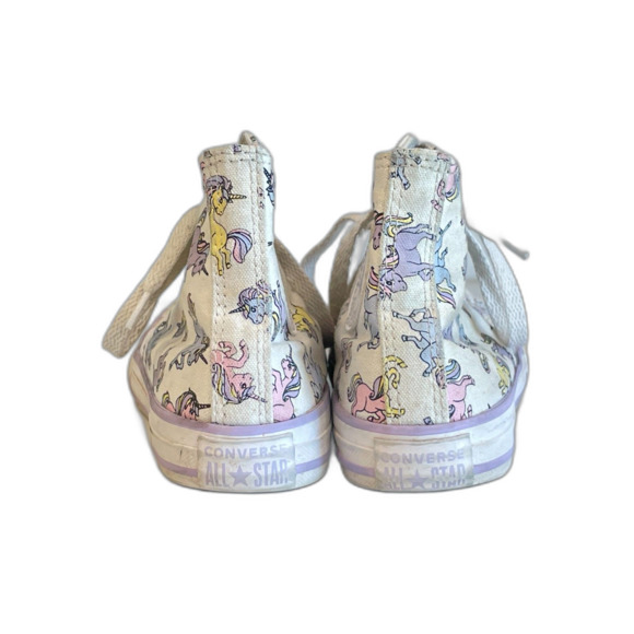 Girl's White Chuck Taylor Converse High Tops with Pastel Colored Unicorns Size 1 - Picture 8 of 14